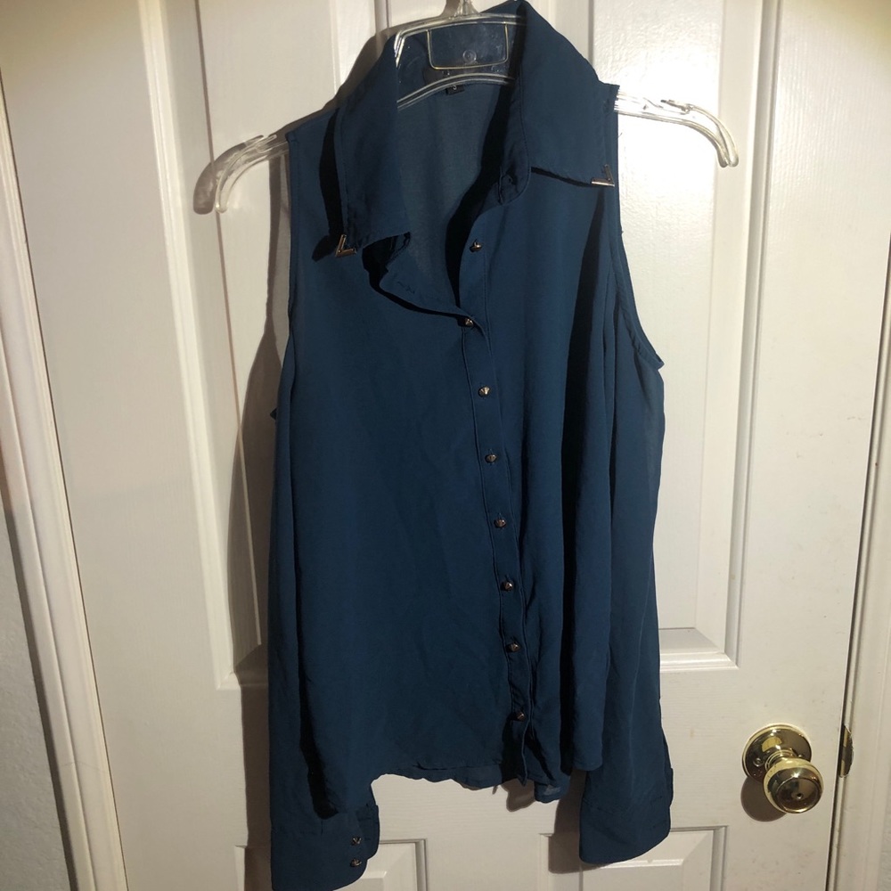 Chiffon blue blouse with cold shoulder size s